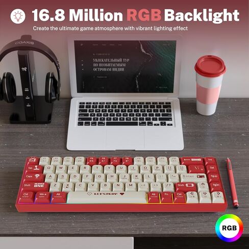 لوحة مفاتيح ميكانيكية للألعاب سلكية، لوحات مفاتيح كمبيوتر بإضاءة خلفية RGB بتصميم 60%، قابلة للتبديل السريع، مضادة للظلال، أغطية مفاتيح PBT مزدوجة لأجهزة الكمبيوتر/Mac/المكتب/الألعاب (أحمر وأبيض) in Kuwait