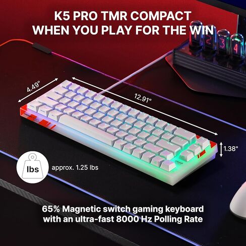 K5 Pro TMR Compact, Magnetic Wired Gaming Keyboard, Customizable MK Crystal Switches, Hot-Swap, Rapid Trigger, SnapKey, Sound Dampening, 8000 Hz, White in Kuwait
