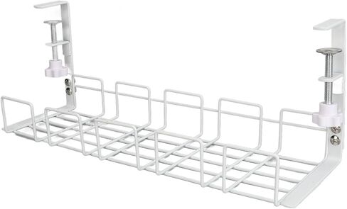 Under Desk Cable Management Tray, Steel Cord Organizer with Strong Weight Capacity, Easy Installation for Home Office Workstation (White) in Kuwait