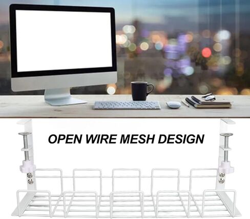 Under Desk Cable Management Tray, Steel Cord Organizer with Strong Weight Capacity, Easy Installation for Home Office Workstation (White) in Kuwait