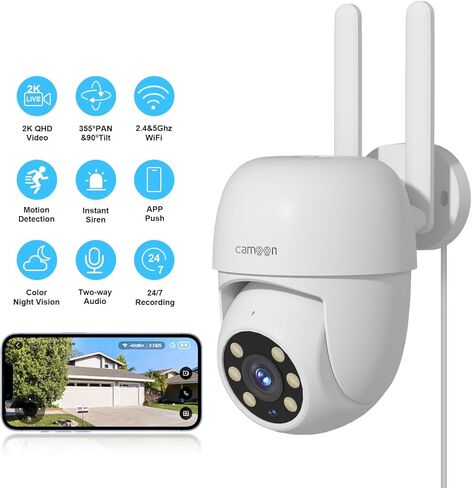4MP Wired WiFi Outdoor Camera, 2.4/5GHz Wi-Fi, 360° PTZ Auto Tracking, Night Vision, Motion Detection, Motion Alerts, 2-Way Audio, 24/7 Recording in Kuwait