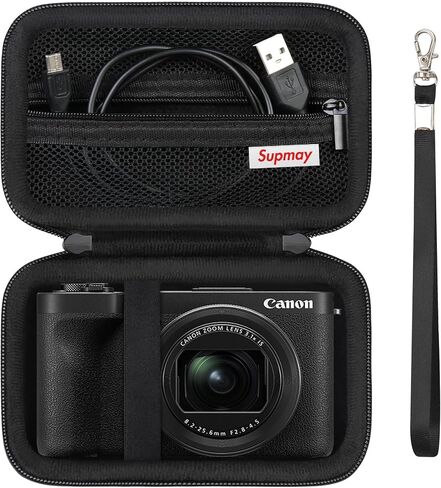 حقيبة حمل صلبة لكاميرا Canon PowerShot V1 الرقمية، حقيبة سفر مع حامل تخزين مع جيب شبكي بسحاب لحزمة البطارية، كابل شحن، بطاقة USB، وردي هلامي in Kuwait