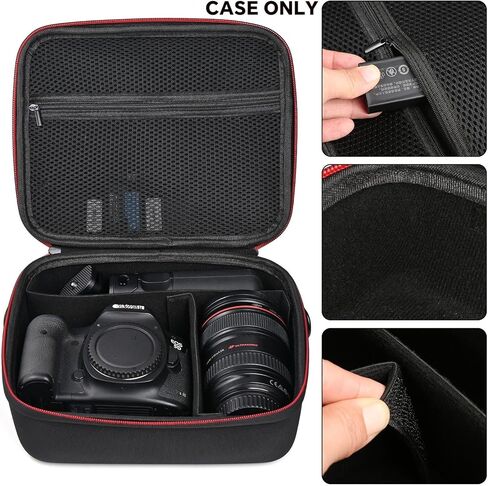 حافظة كاميرا متينة متوافقة مع كاميرا Canon EOS Rebel T7/R50/R6 Mark II/R100/R50 V/T6/R8/R10/R5 Mark II/RP/R7/5D IV/SL3/R5/T100 DSLR SLR، حامل ثلاثي القوائم مع 4 فواصل لحزام الكتف in Kuwait