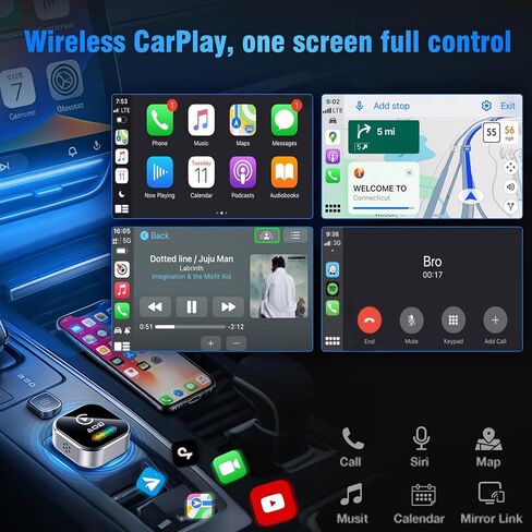 محول CarPlay اللاسلكي لجهاز iPhone - دونجل 2026 4 في 1 مع AirPlay ونسخ الشاشة، زمن استجابة منخفض، توصيل تلقائي لمدة 5 ثوانٍ للسيارات السلكية، يتضمن مكيف USB (فضي) in Kuwait