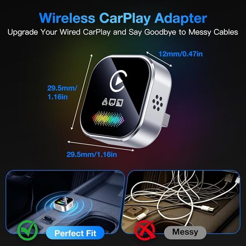 محول CarPlay اللاسلكي لجهاز iPhone - دونجل 2026 4 في 1 مع AirPlay ونسخ الشاشة، زمن استجابة منخفض، توصيل تلقائي لمدة 5 ثوانٍ للسيارات السلكية، يتضمن مكيف USB (فضي) in Kuwait
