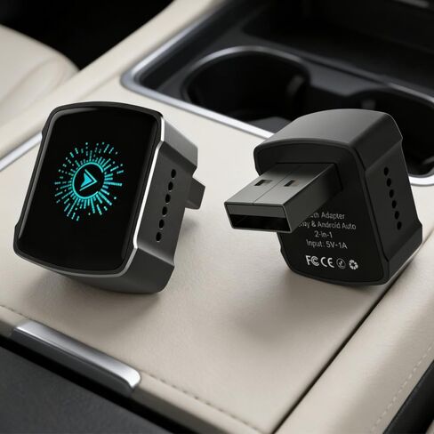 محول CarPlay & Android التلقائي 2 في 1، دونجل USB صغير، إشارة ثابتة، بدون تأخير، التوصيل والتشغيل، للهاتف Android، ملحقات إلكترونيات السيارة باللون الأسود مع سلكين in Kuwait