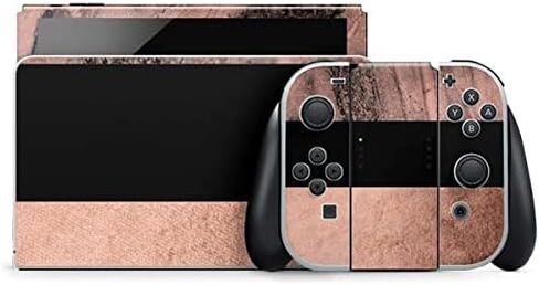 Skinit Decal Gaming Skin Compatible with Nintendo Switch OLED (2021) - Rose Gold and Black Marble Design in Kuwait