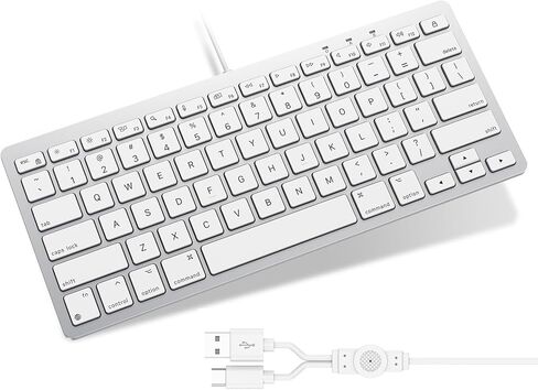 Emetok Wired Keyboard for Mac Users, No Need Charging, with USB-C & USB-A, 78-Key Compact Keyboard with Scissor-Key for MacBook Neo/Pro/Air 13-16", Mac mini/Pro, iMac, MacOS 11.3+, Silver in Kuwait