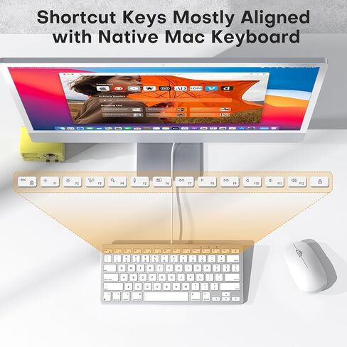 Emetok Wired Keyboard for Mac Users, No Need Charging, with USB-C & USB-A, 78-Key Compact Keyboard with Scissor-Key for MacBook Neo/Pro/Air 13-16", Mac mini/Pro, iMac, MacOS 11.3+, Silver in Kuwait