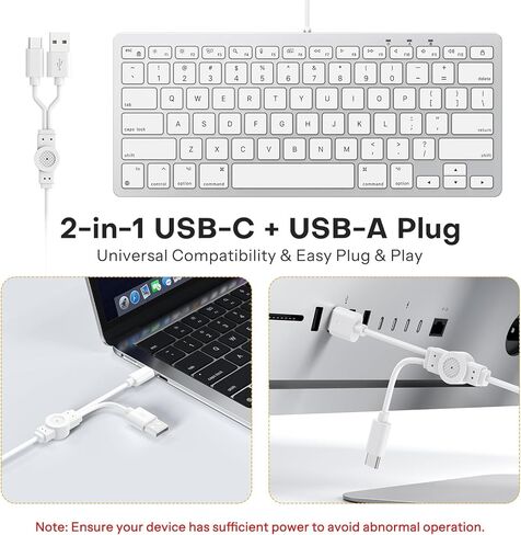 Emetok Wired Keyboard for Mac Users, No Need Charging, with USB-C & USB-A, 78-Key Compact Keyboard with Scissor-Key for MacBook Neo/Pro/Air 13-16", Mac mini/Pro, iMac, MacOS 11.3+, Silver in Kuwait
