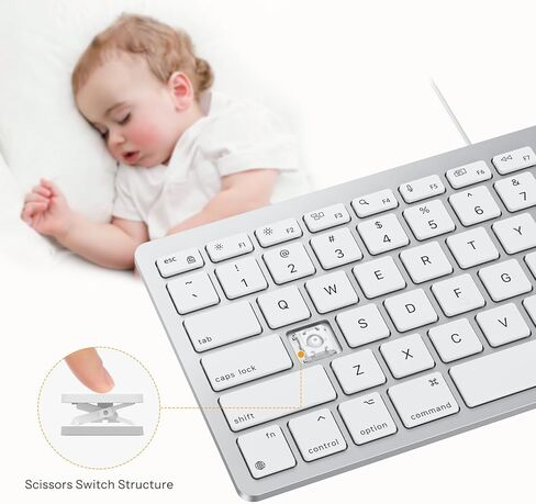 Emetok Wired Keyboard for Mac Users, No Need Charging, with USB-C & USB-A, 78-Key Compact Keyboard with Scissor-Key for MacBook Neo/Pro/Air 13-16", Mac mini/Pro, iMac, MacOS 11.3+, Silver in Kuwait