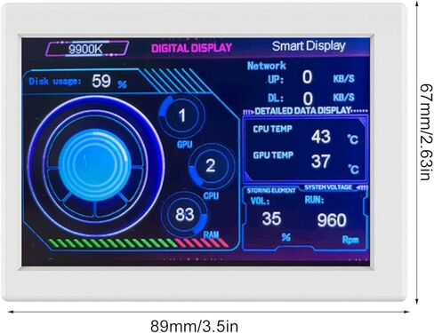 Dioche 3.5 Inch IPS Monitor Display USB Powered Computer Temp Monitor High Compatibility Sub-Screen for PC Case CPU GPU Temperature Monitoring 320x480 Resolution DIY Theme Editing in Kuwait