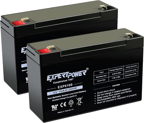 ExpertPower EXP6100 6V 10Ah - (2 Pack) SLA AGM 6V Battery for Emergency Light, Deer Feeder, Solar Storage, Electric Scooters, 6 Volt Battery Rechargeable, VRLA Batteries Replacement (F1 Terminal) in Kuwait
