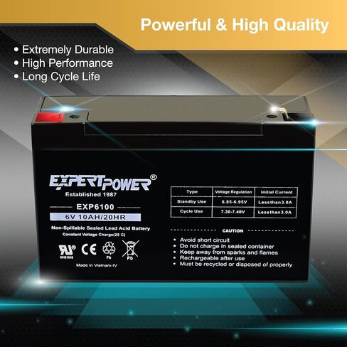 ExpertPower EXP6100 6V 10Ah - (2 Pack) SLA AGM 6V Battery for Emergency Light, Deer Feeder, Solar Storage, Electric Scooters, 6 Volt Battery Rechargeable, VRLA Batteries Replacement (F1 Terminal) in Kuwait