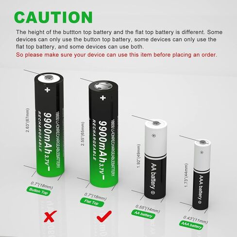16 Pcs Ni-MH 3.7 V Flat Top Lithium Polymer Ion 18650 Rechargeable Battery Upgrade Capacity Batteries for Flashlights/Headlamp/Bluetooth Speaker/Remote Control（65 * 18 * 18mm） in Kuwait