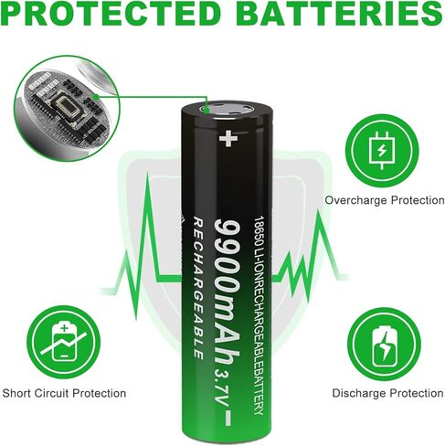 16 Pcs Ni-MH 3.7 V Flat Top Lithium Polymer Ion 18650 Rechargeable Battery Upgrade Capacity Batteries for Flashlights/Headlamp/Bluetooth Speaker/Remote Control（65 * 18 * 18mm） in Kuwait