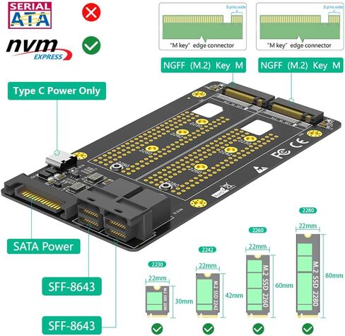 JMT Dual M.2 NVME to Dual SFF-8643 Adapter Card for PCI-E 2230 2242 2260 2280 SSD in Kuwait