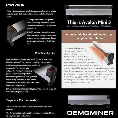 الأسهم الأمريكية بدون تعريفات Canaan Avalon Mini 3 BTC Miner 800W 37.5 TH/s ASIC Miner 110V-240V تعدين العملات المشفرة ثنائي الوظائف مع Wi-Fi - تعدين منفرد وتجمع حصص in Kuwait