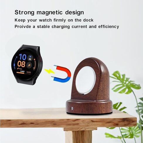Wood Watch Charger Compatible with Samsung Galaxy Watch 8/7/6/6 Classic/ 5/5 Pro/4/4 Classic/3/Active 2 Charger Stand,Wireless Smart Watch Charger Magnetic for Samsung Watch,Gift for Men Women in Kuwait