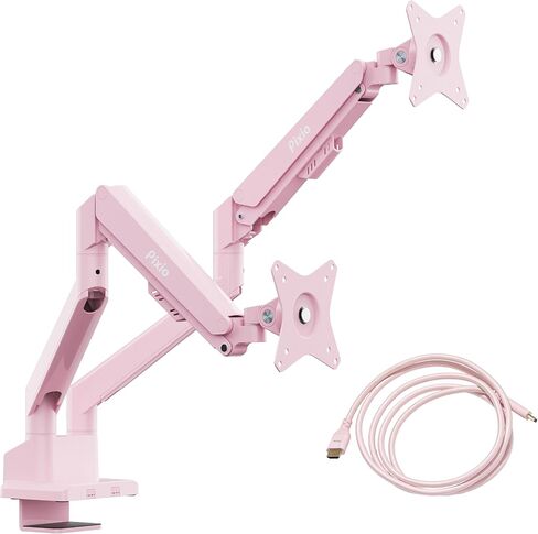 Pixio PS1D Wave Pink Dual Monitor Arm with Pink HDMI 2.1 Cable Ultra Certified Ultra High Speed 10FT 8K 60Hz 4K 120Hz Nylon Braided in Kuwait