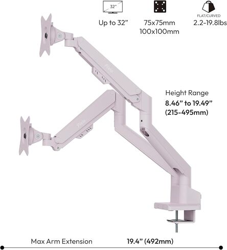 Pixio PS1D Wave Pink Dual Monitor Arm with Pink HDMI 2.1 Cable Ultra Certified Ultra High Speed 10FT 8K 60Hz 4K 120Hz Nylon Braided in Kuwait