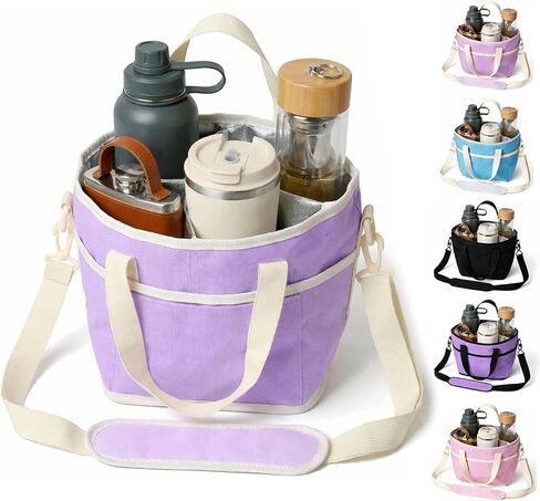 Drink Carrier Tote Bag - 4 Compartment Family Size Insulated Water Bottle Holder & Tumbler with Adjustable Strap Nylon Organizer Caddy with Front Pocket for Travel (Pink) in Kuwait