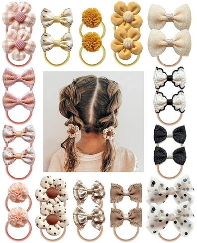 Boutique Baby Girl Hair Ties with Flowers, 28 Pcs Hair Bow Ties for Toddler Girls, Elastics Ponytail Holders Pigtails Rubber Bands by Cherssy in Saudi Arabia
