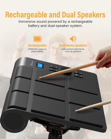 9 Pads Electronic Drum Pad, Electronic Tabletop Drum Set, Portable Digital Drum Kit with Velocity Sensitivity, LED Drum Pad Lights, MIDI Mac & PC Support, Ideal Gift for Beginners in Saudi Arabia