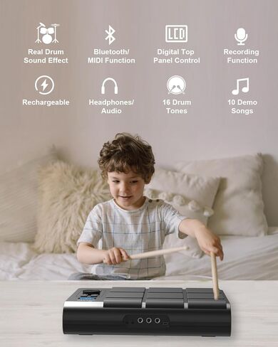 9 Pads Electronic Drum Pad, Electronic Tabletop Drum Set, Portable Digital Drum Kit with Velocity Sensitivity, LED Drum Pad Lights, MIDI Mac & PC Support, Ideal Gift for Beginners in Saudi Arabia
