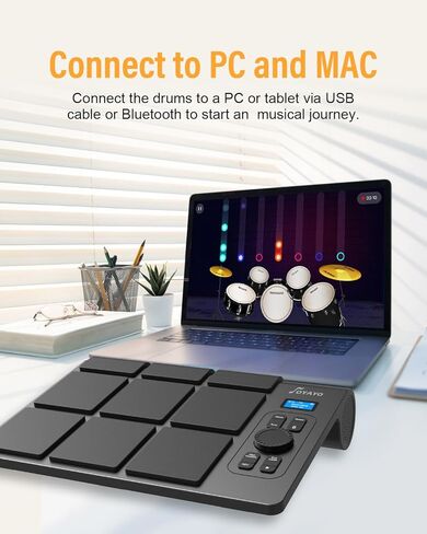 9 Pads Electronic Drum Pad, Electronic Tabletop Drum Set, Portable Digital Drum Kit with Velocity Sensitivity, LED Drum Pad Lights, MIDI Mac & PC Support, Ideal Gift for Beginners in Saudi Arabia