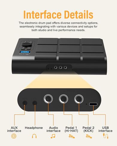 9 Pads Electronic Drum Pad, Electronic Tabletop Drum Set, Portable Digital Drum Kit with Velocity Sensitivity, LED Drum Pad Lights, MIDI Mac & PC Support, Ideal Gift for Beginners in Saudi Arabia