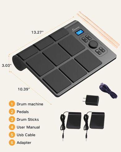 9 Pads Electronic Drum Pad, Electronic Tabletop Drum Set, Portable Digital Drum Kit with Velocity Sensitivity, LED Drum Pad Lights, MIDI Mac & PC Support, Ideal Gift for Beginners in Saudi Arabia