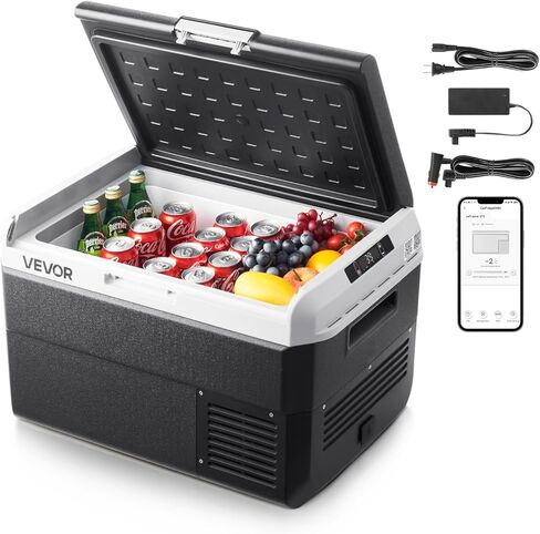 VEVOR 12 Volt Car Refrigerator, 26.4QT/25L Car Fridge, Portable Electric Freezer with -4℉ to 68℉ Adjustable Temp, 12/24V DC and 100-240V AC Compressor Cooler for Outdoor, Camping, RV in Saudi Arabia
