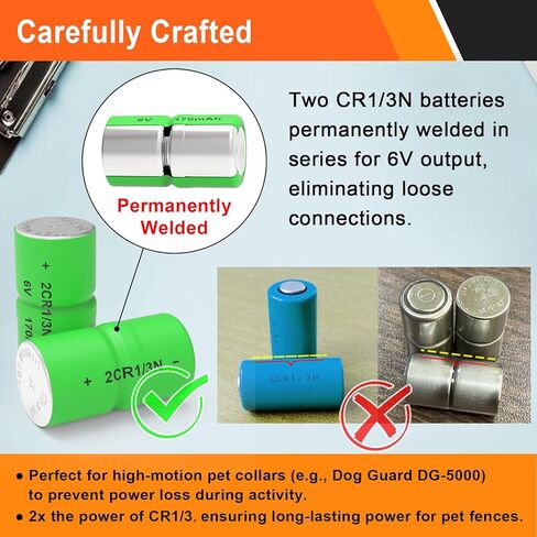 4 بطاريات 2CR1/3N 6V لطوق الكلب | سلسلة ملحومة لتحقيق الاستقرار الشديد | متوافق مع Pet Stop وDog Guard وExtreme PTPIR-003/DG-3000/PCC-100 والمزيد in Kuwait