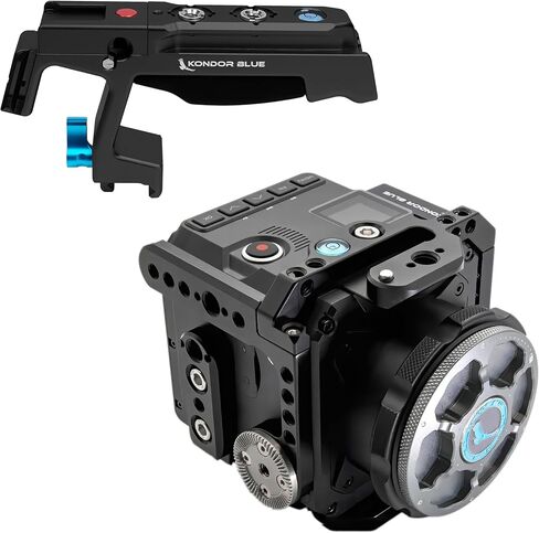 جهاز قفص KONDOR BLUE Z Cam الرائد مع مقبض علوي LANC REC لـ Z Cam S6 F6 F8. قضبان الناتو، وقضيب 15 مم، وروزيت، ومستوى الفقاعات، واللوح الأساسي، وحامل SSD اختياري T5. (فضاء رمادي) in Saudi Arabia