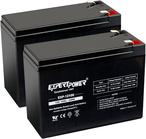 ExpertPower EXP12100 - (عبوتان) بطارية قابلة لإعادة الشحن 12 فولت 10 أمبير SLA AGM لأنظمة الإنذار وUPS، والكراسي المتحركة، eZip 400، 500، 1000 سكوتر، استبدال بطاريات 12 فولت لمحطات UB12100، F2 in Kuwait