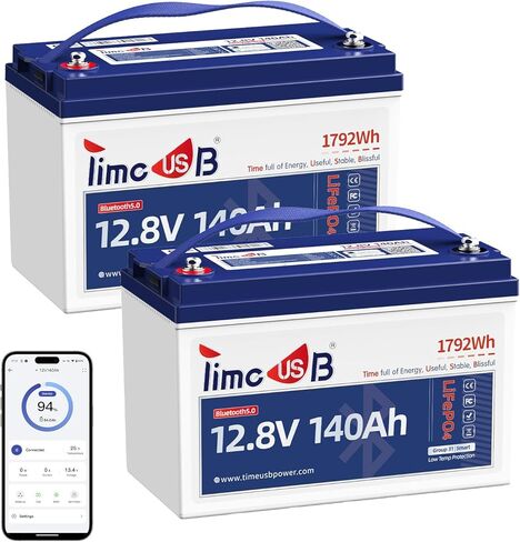 بطارية ليثيوم Timeusb 12V 140Ah LiFePO4 مع حماية منخفضة الحرارة، 5.0 بلوتوث، 150A BMS، 700A تفريغ @1s، المجموعة 31 بطاريات محركات التصيد ذات الدورة العميقة لليخوت والقوارب والمركبات الترفيهية والبحرية (4 عبوات) in Kuwait