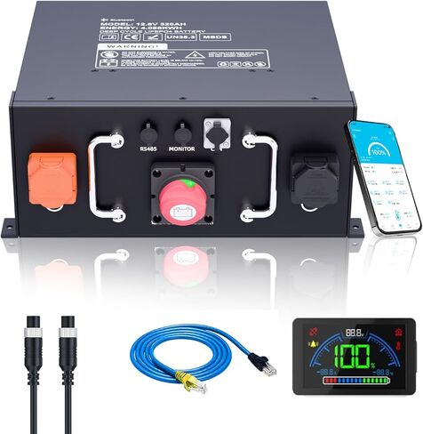 12V 320Ah LiFePO4 Battery for RV, 250A BMS, Built-in Bluetooth, Low Temp Cut Off, Deep Cycle, 12V Lithium Battery for RV, Solar, Off Grid, Camping in Kuwait