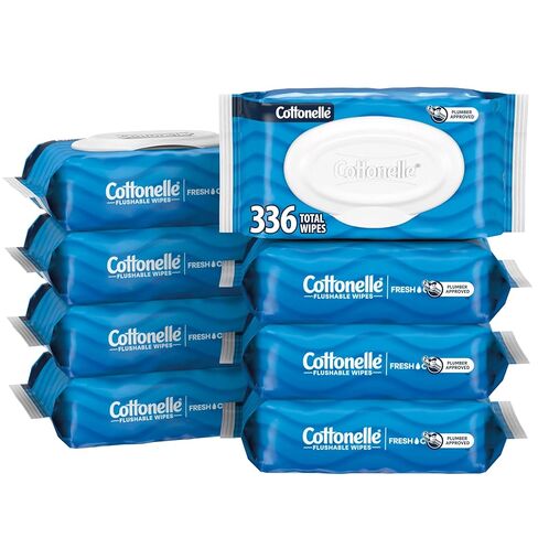 Cottonelle Fresh Care مناديل رطبة قابلة للتطهير ، مناديل رطبة للبالغين ، 4 عبوات قمة ، 42 مناديل لكل عبوة (168 مناديل) ، قد تختلف التغليف باختلاف in Kuwait