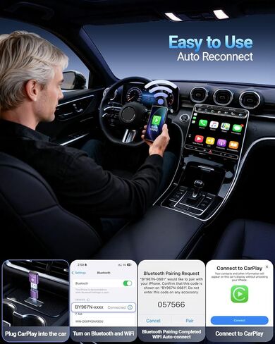 vnilrgle Wireless CarPlay Adapter for Apple iPhone（2026 Upgraded） Mini Design, Converts Factory Wired to Wireless Adapter for CarPlay, Plug and Play, Auto Connect Fast and Stable(Purple) in Kuwait