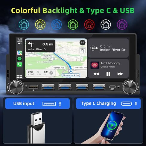 6.86 بوصة راديو لاسلكي بشاشة لمس واحدة Din Apple Carplay Android Auto، ستيريو سيارة أحادي الدين مع بلوتوث، وصلة مرآة، شحن سريع، كاميرا احتياطية، AM/FM، EQ، Type-C in Kuwait