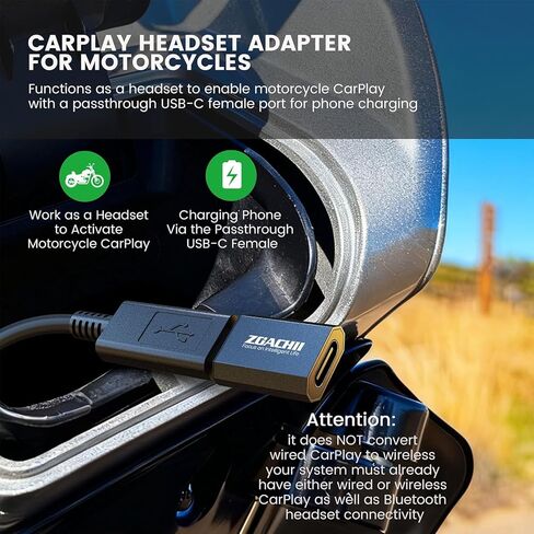 ZOACHl USB-C Motorcycle CarPlay Bluetooth 5.4 Headset Adapter with Passthrough Charging Port in Kuwait