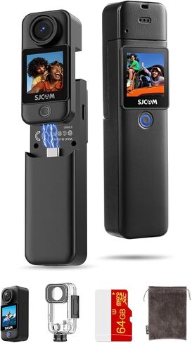 SJCAM C300 Pocket Action Camera 4K,7Hour Power, 6-Axis Stabilization, Dual-Touch Screen Body Camera,30M Waterproof,Vlogging and YouTube Live Streaming,with Accessories Kits,Black,Gifts with 64G Card in Saudi Arabia