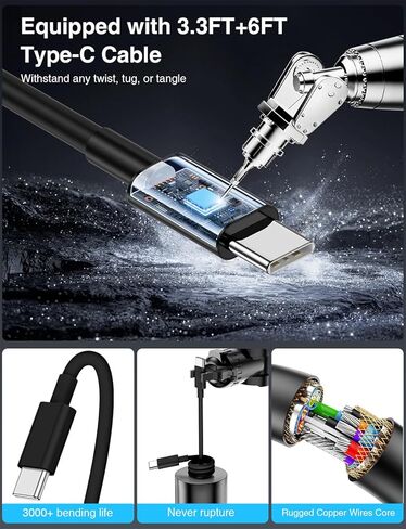 75W USB C Car Charger, 3-Port Super Fast Charging PD 3.0 & QC 3.0 Cigarette Lighter Adapter for iPhone 17/16/15 Pro Max, Samsung Galaxy S26/S25/S24 Ultra, with 4Pack 3FT+6.6FT Type C Cable in Kuwait