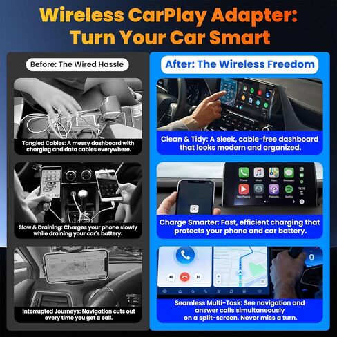Wireless Carplay Adapter 3 in 1 2026 Updated Screen Mirroring Device for iPhone USB Cars with Bluetooth to Android Auto Video Input TV Watch Movies Airplay Smart Box on Interior Electronics Auxiliar in Kuwait