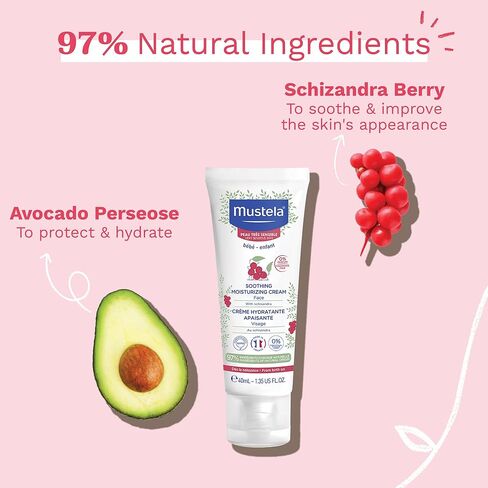 Mustela Baby Soothing Moisturizing Cream - Face Moisturizer for Very Sensitive Skin - with Natural Avocado & Schizandra Berry - Fragrance-Free - 1.35 fl. oz. in Saudi Arabia