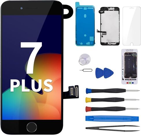 استبدال شاشة iPhone 7 Plus مع زر الصفحة الرئيسية 5.5 بوصة، أبيض، 7Plus شاشة LCD محول الأرقام مجموعة إصلاح التجميع الكاملة مع مستشعر مكبر صوت فليكس للكاميرا الأمامية، أداة إصلاح لـ A1661، A1784، A1785 in Saudi Arabia