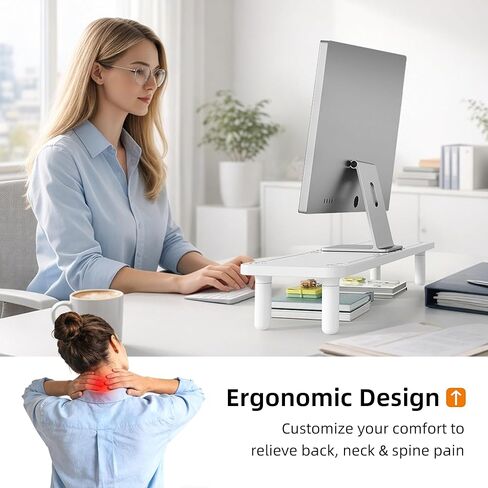 AFOOYO Dual Monitor Stand For Desk,31 Inch Adjustable Wood Computer Riser Desktop Storage Stand For Computer,Laptop,Printer,TV,White Scroll in Saudi Arabia