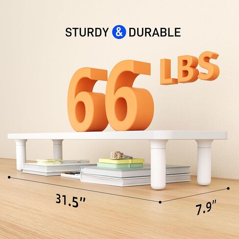 AFOOYO Dual Monitor Stand For Desk,31 Inch Adjustable Wood Computer Riser Desktop Storage Stand For Computer,Laptop,Printer,TV,White Scroll in Saudi Arabia