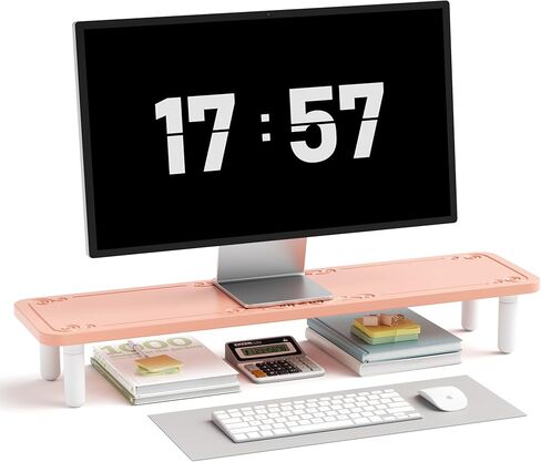 AFOOYO Dual Monitor Stand For Desk,31 Inch Adjustable Wood Computer Riser Desktop Storage Stand For Computer,Laptop,Printer,TV,White Scroll in Saudi Arabia
